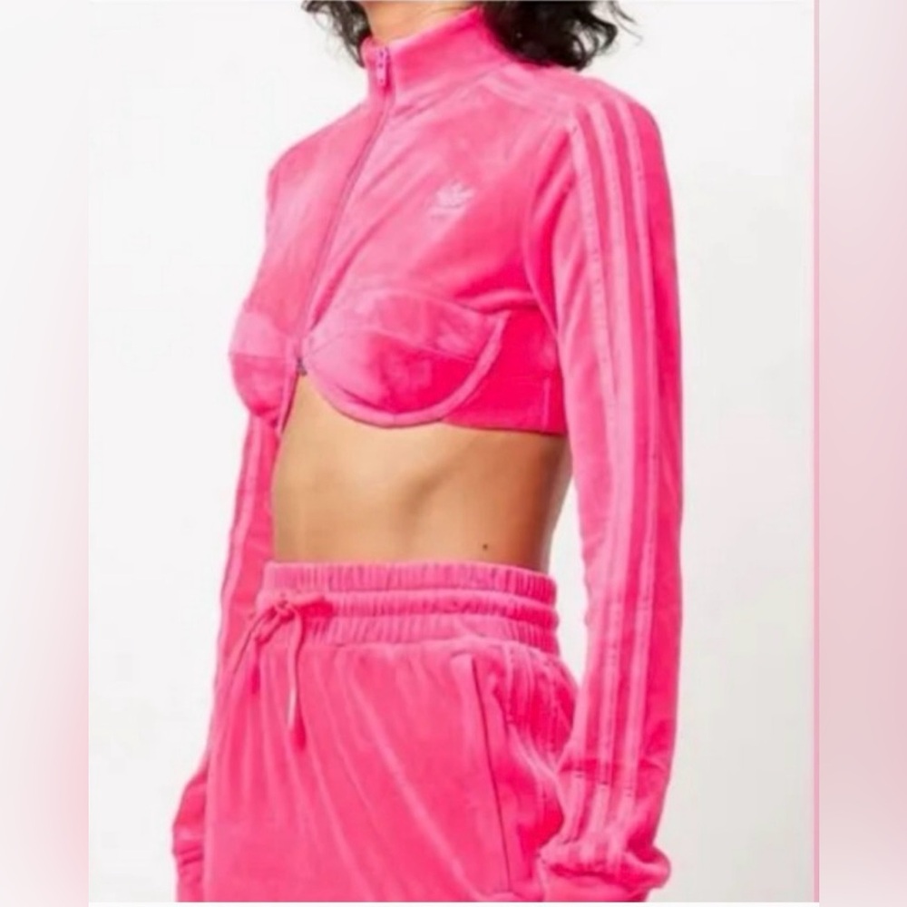 JEREMY SCOTT x ADIDAS Cropped Velour Track Jacket Bra Top Women’s Size Small - Picture 5 of 13